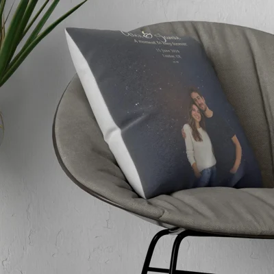 Faux-suede cushion with an example personalised OurStars design