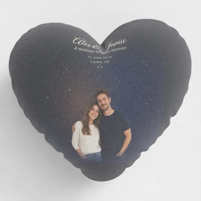 Heart cushion with an example personalised OurStars design
